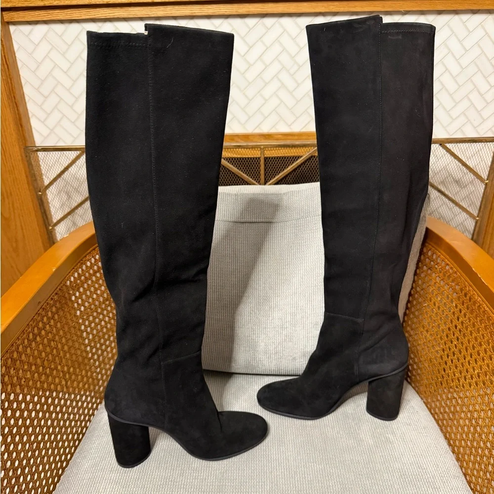 Stuart Weitzman Eloise 95 Suede Knee High Heeled Boots Black